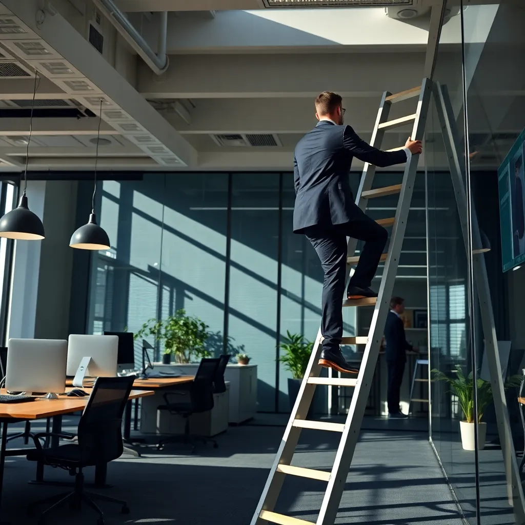 Professional die carrièresucces viert met collega's in modern kantoor