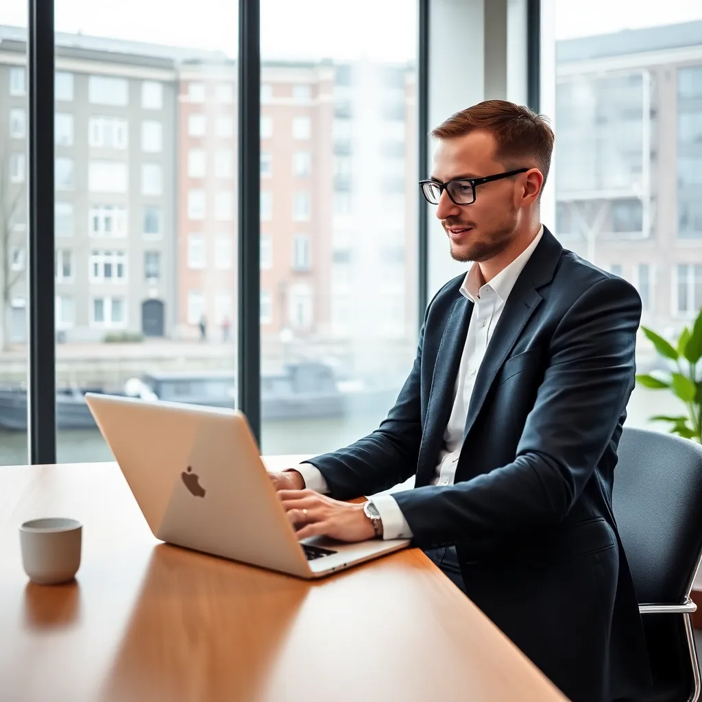 Professional die vaardigheden ontwikkelt in moderne kantooromgeving